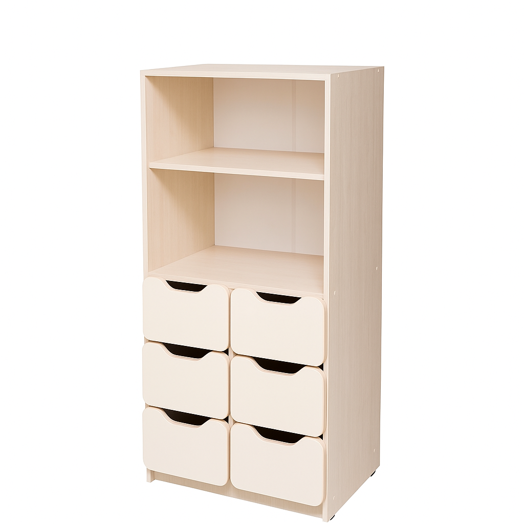 Універсальна шафа "Навчання" елемент №3, напівзакрита з полицями та 6-ма шухлядами, ЛЕЛЕКА, 600х410х1303 мм.